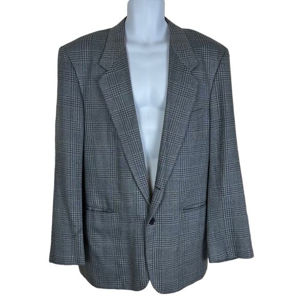Members Only Mens Plaid Blue Grey Silk Wool Blend Sport Coat Blazer Jacket 44R - Picture 1 of 7